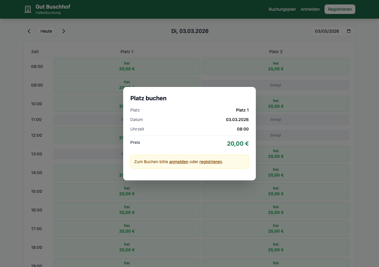 Hallenpilot Buchungsdialog